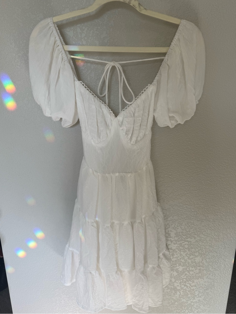 Princess Polly White Puff Sleeve Tiered Midi Dress - Backless w/ Strappy Detail